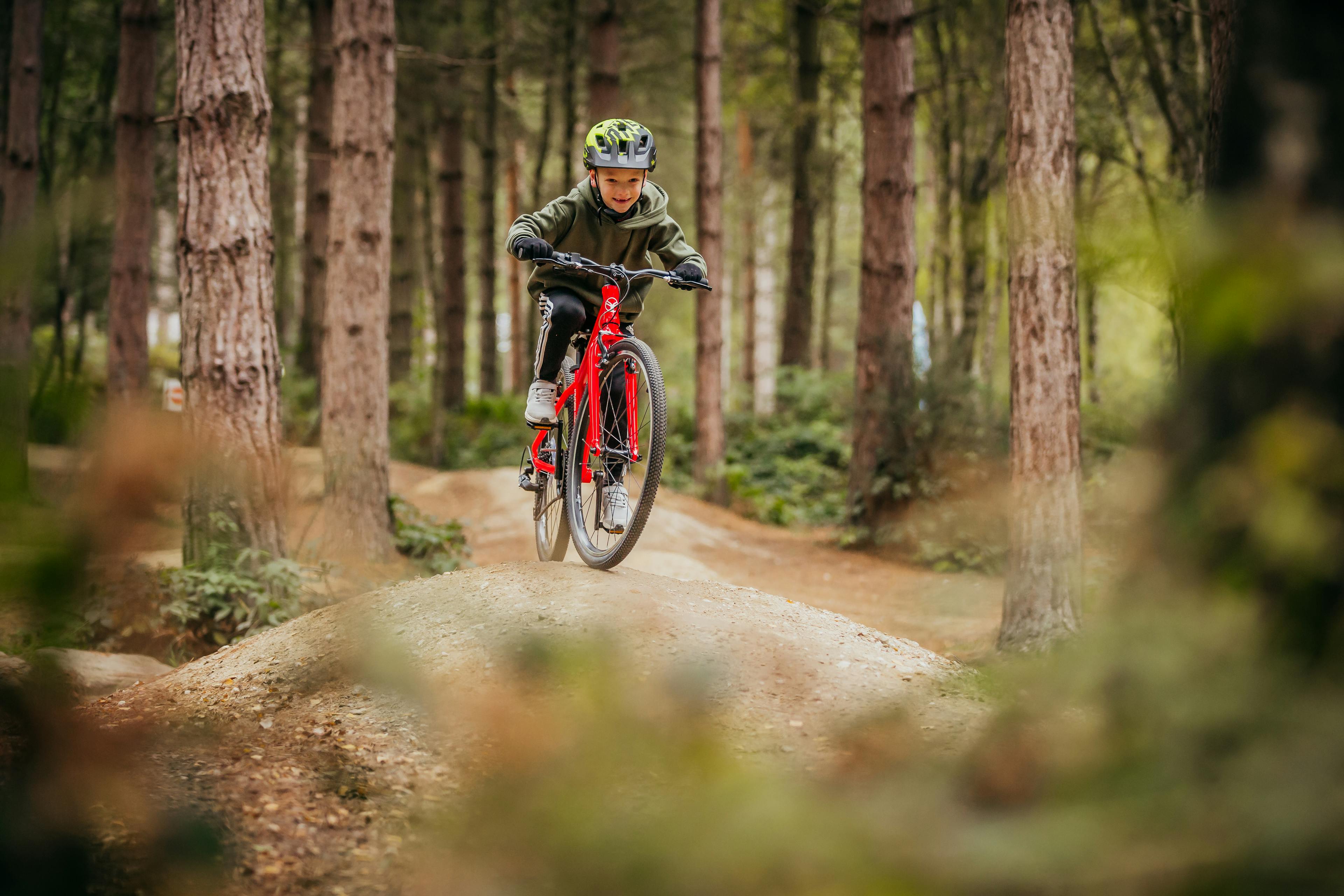 Kids on a bike in the woods